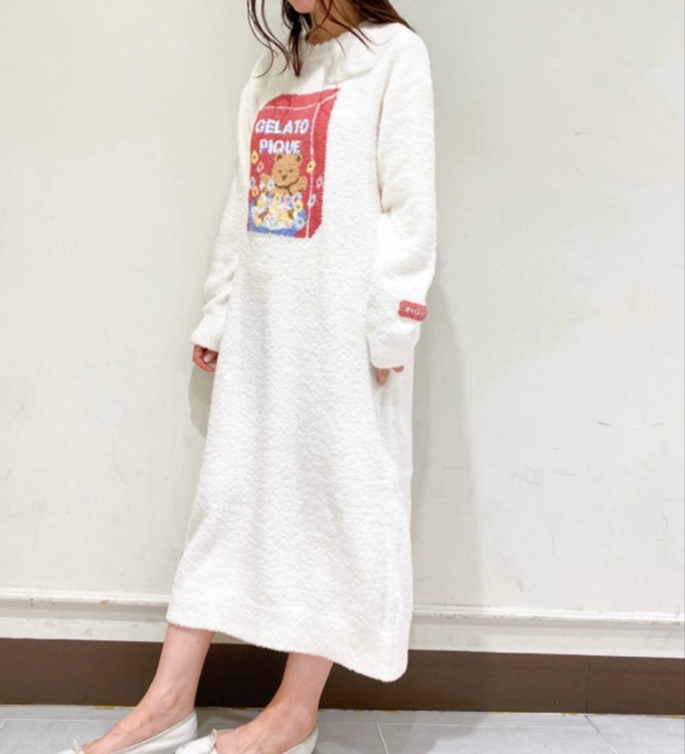 ジェラートピケ　ベビモコシリアルベアジャガードワンピース　くま