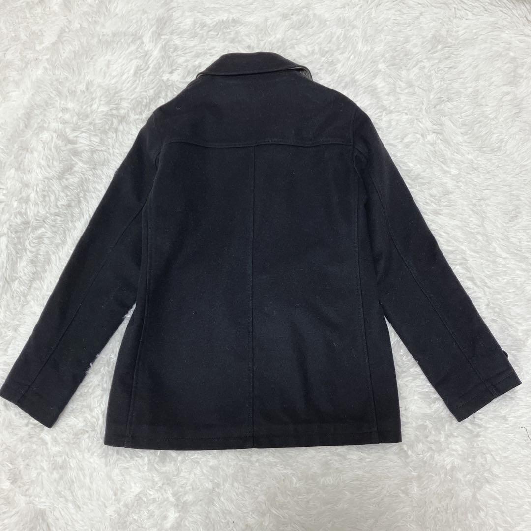 【美品】 Burberry カシミヤ混 ピーコート ネイビー ダブル チェック