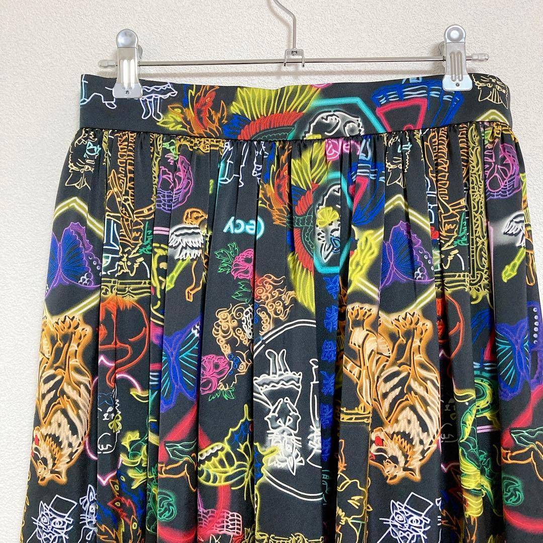 &ellecy　猫　ネオン　ロングスカート　M　アンドエルシー　中華風