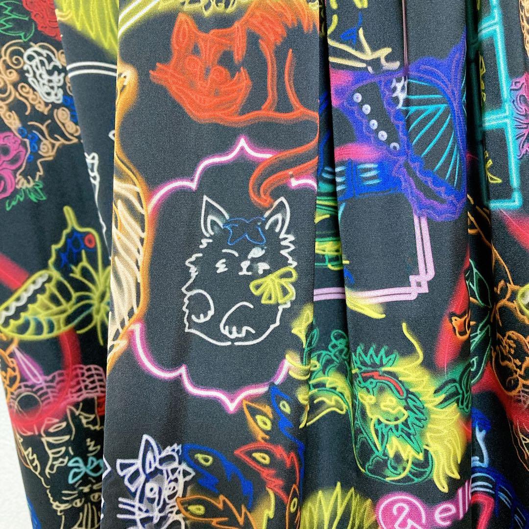 &ellecy　猫　ネオン　ロングスカート　M　アンドエルシー　中華風
