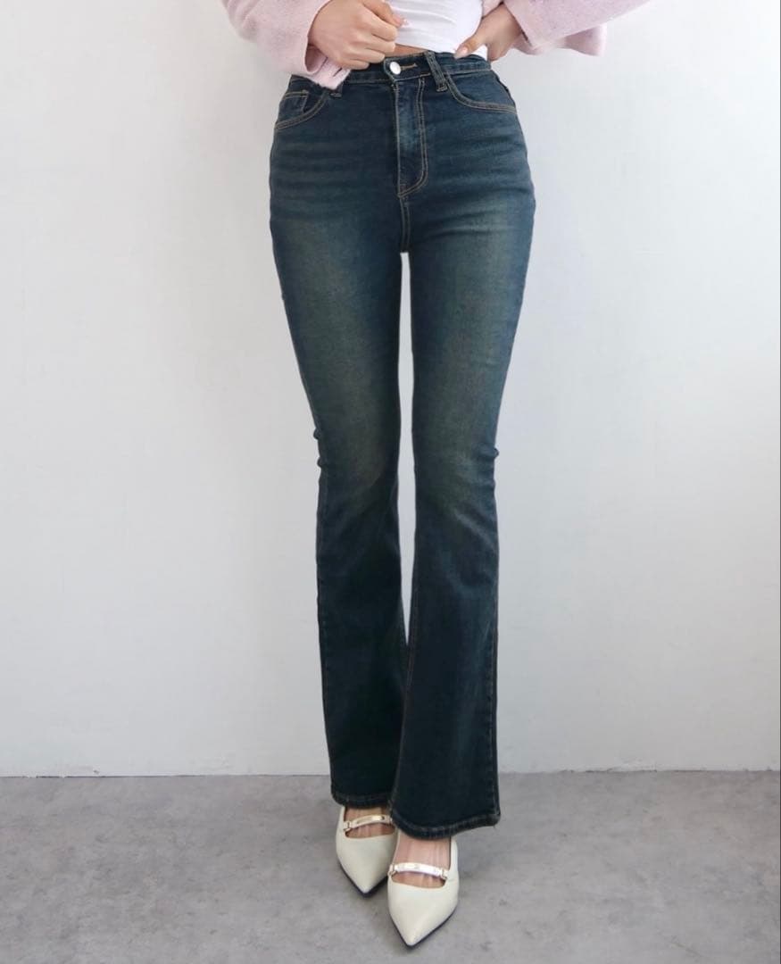YILON semi flare denim フレアデニム ブルー S