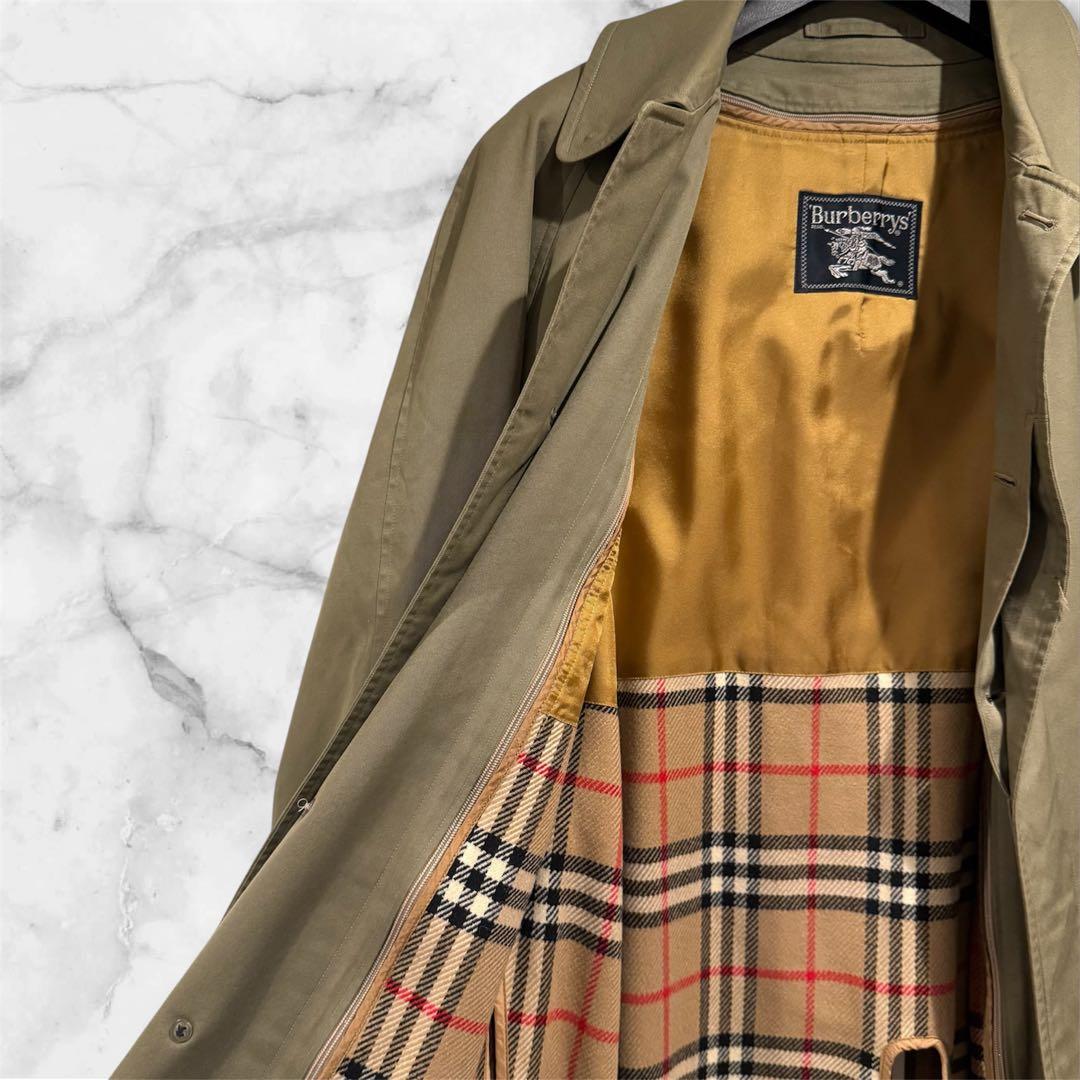 美品‼️バーバリー ステンカラーコート ウールライナー付き 玉虫色 L~XL 綿