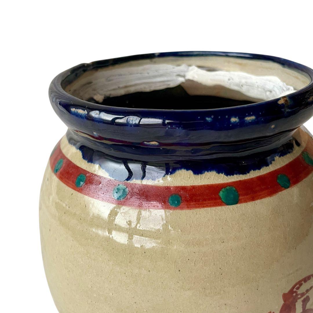 【希少】小橋川仁王 赤絵 水指 共箱 茶道具 花瓶 民藝 陶器 壺屋焼 やちむん