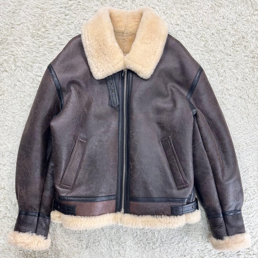 美品 ムートンジャケット B3 フライトジャケット レザー ボア ブラウン XL