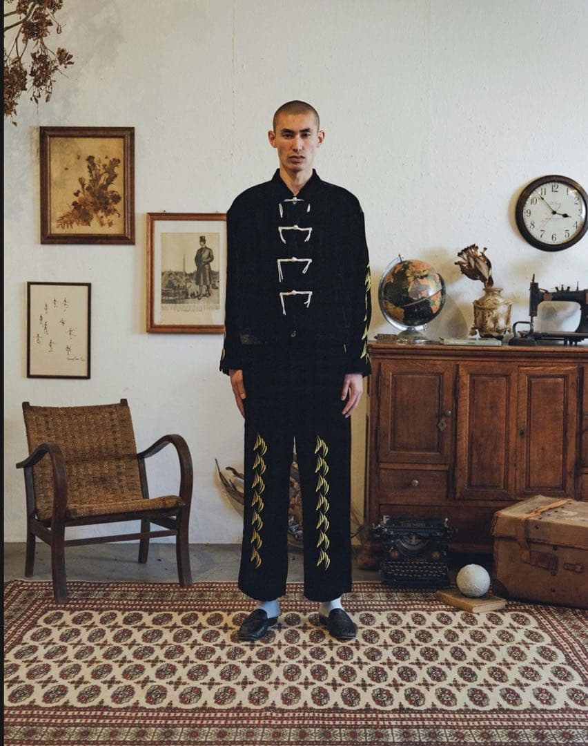 ジャケット・アウター Urig EMB VELVET CHINA JACKET [BLACK]