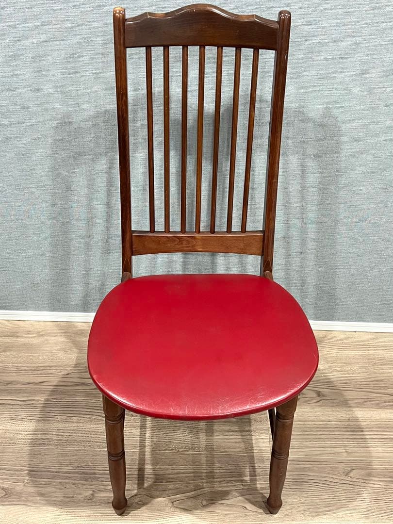 昭和レトロ 木製ダイニングチェア 赤座面｜ヴィンテージ 椅子 1脚