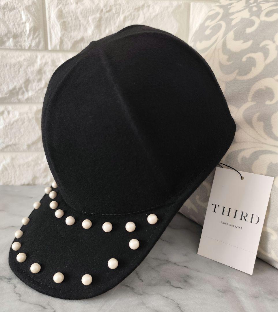 新作 新品 サードマガジン✨パール フェルト キャップ ブラック 黒 冬素材