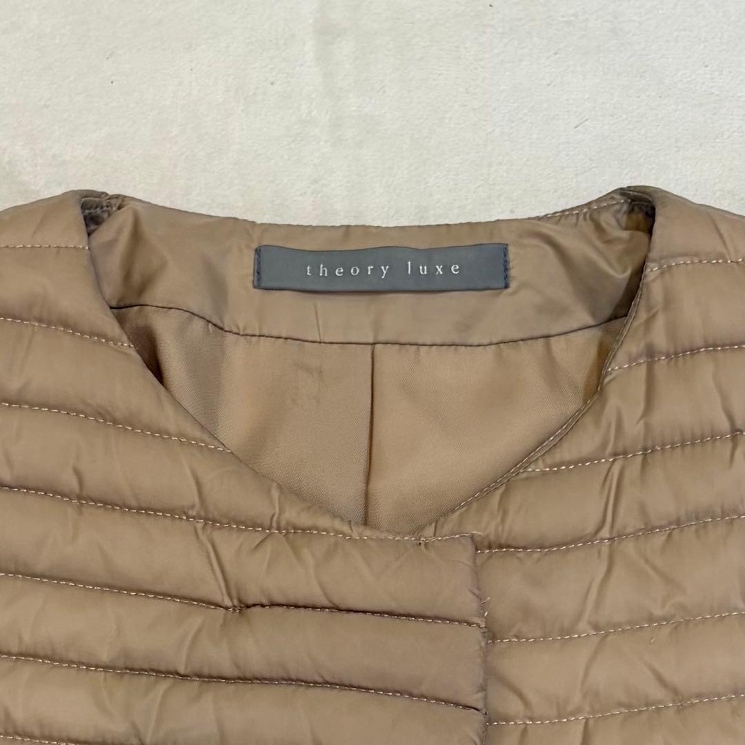 theory luxe ノーカラー ダウンコート 40 ベージュ ベルト付