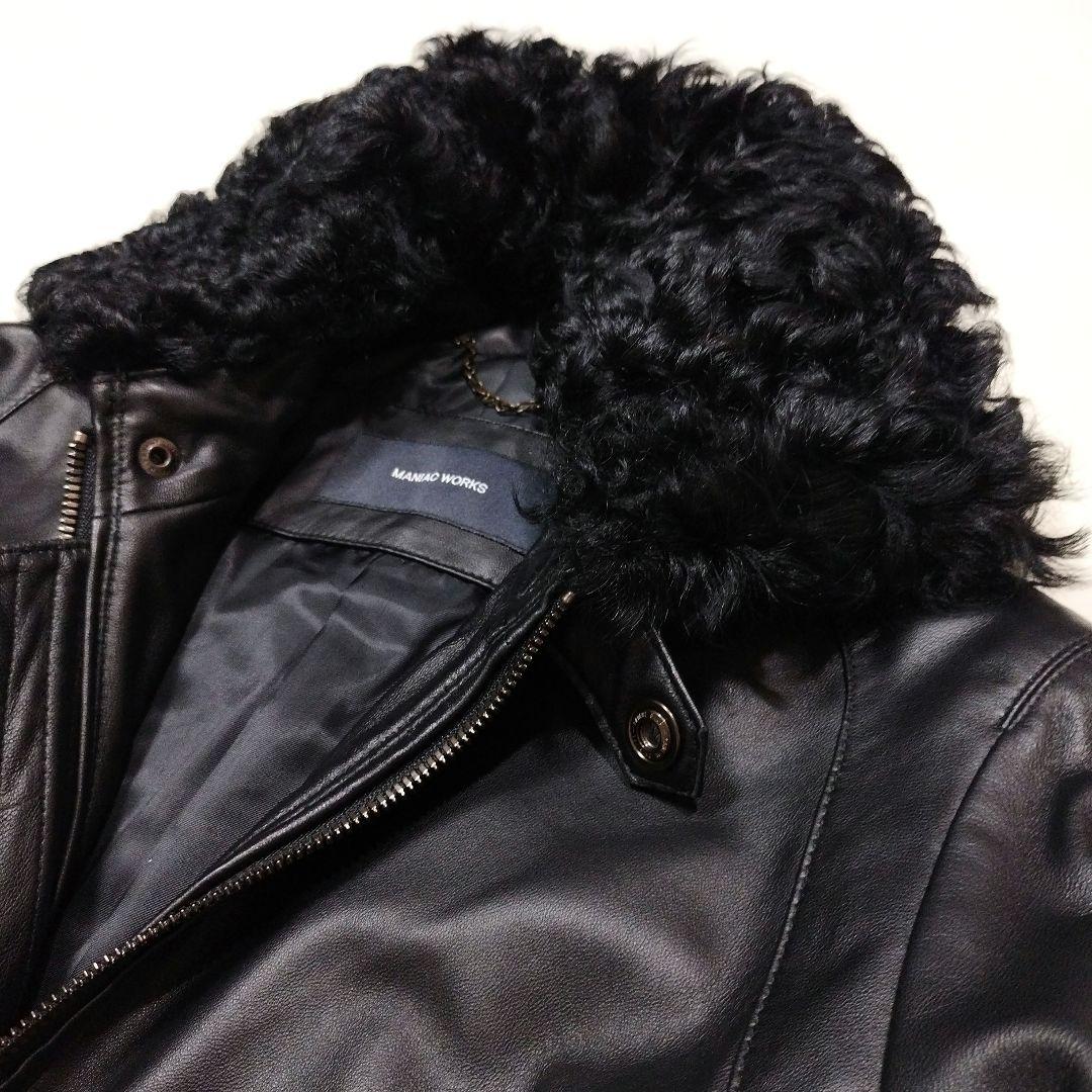 MANIAC WORKS　リアルファーラムレザーライダースジャケット　黒　M