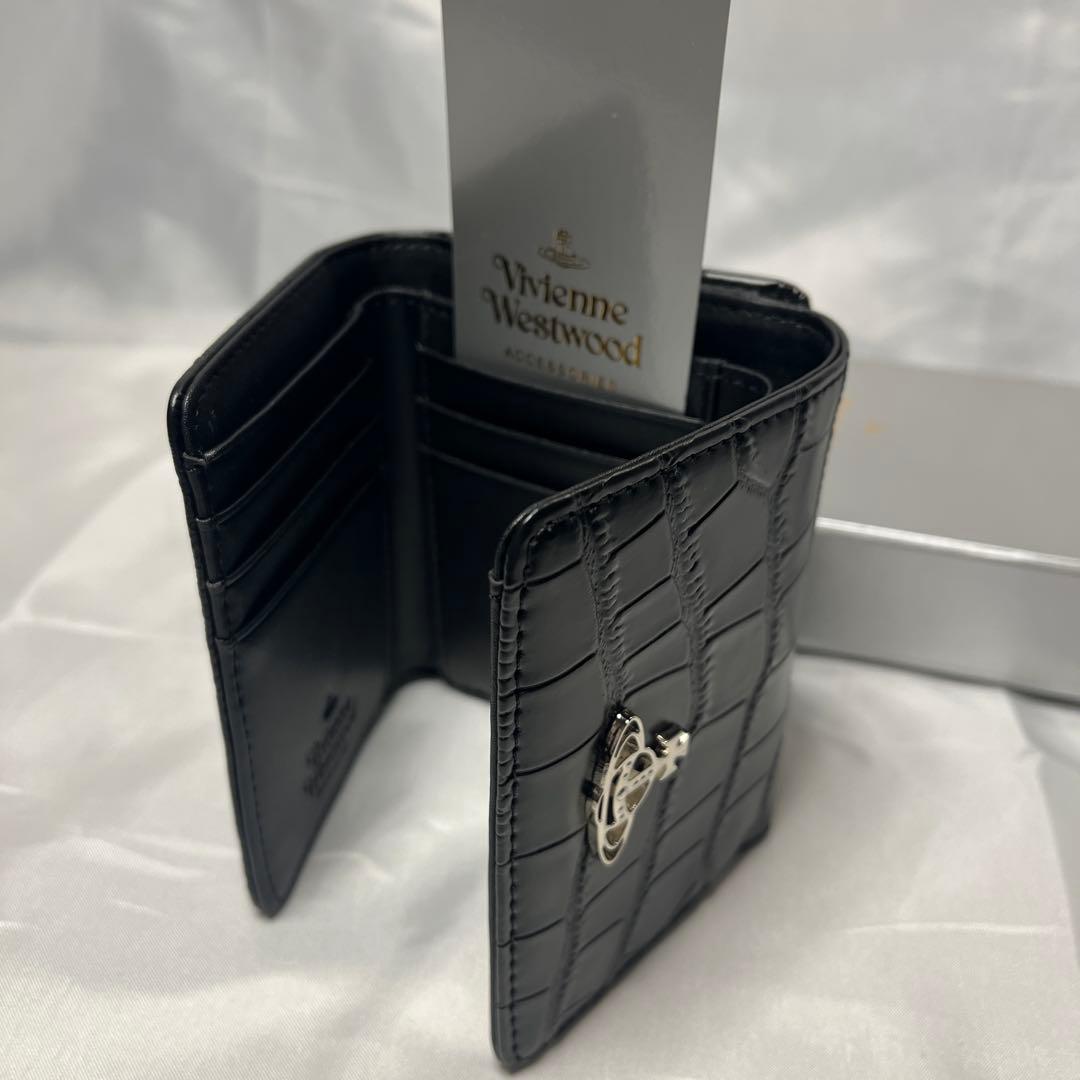 新品 Vivienne Westwood ブラック クロコダイル柄 三つ折り財布