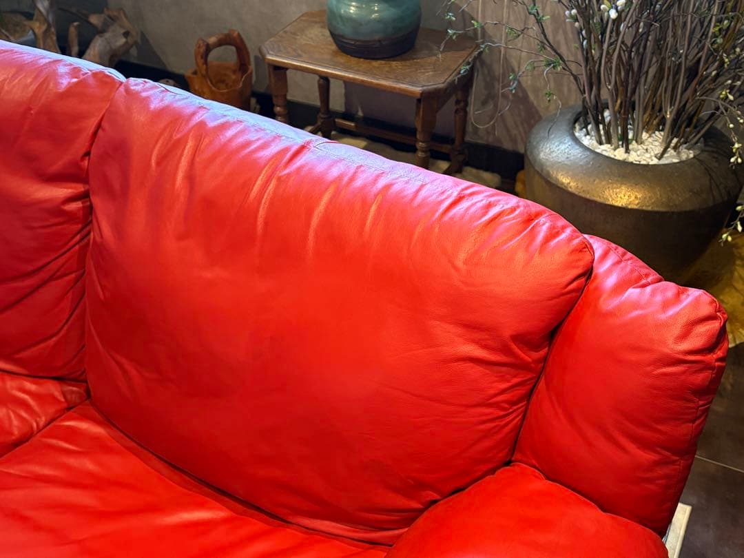 カウチソファ　レッドソファ　3P　モダン　クラシック　シンプル　レザー　IG