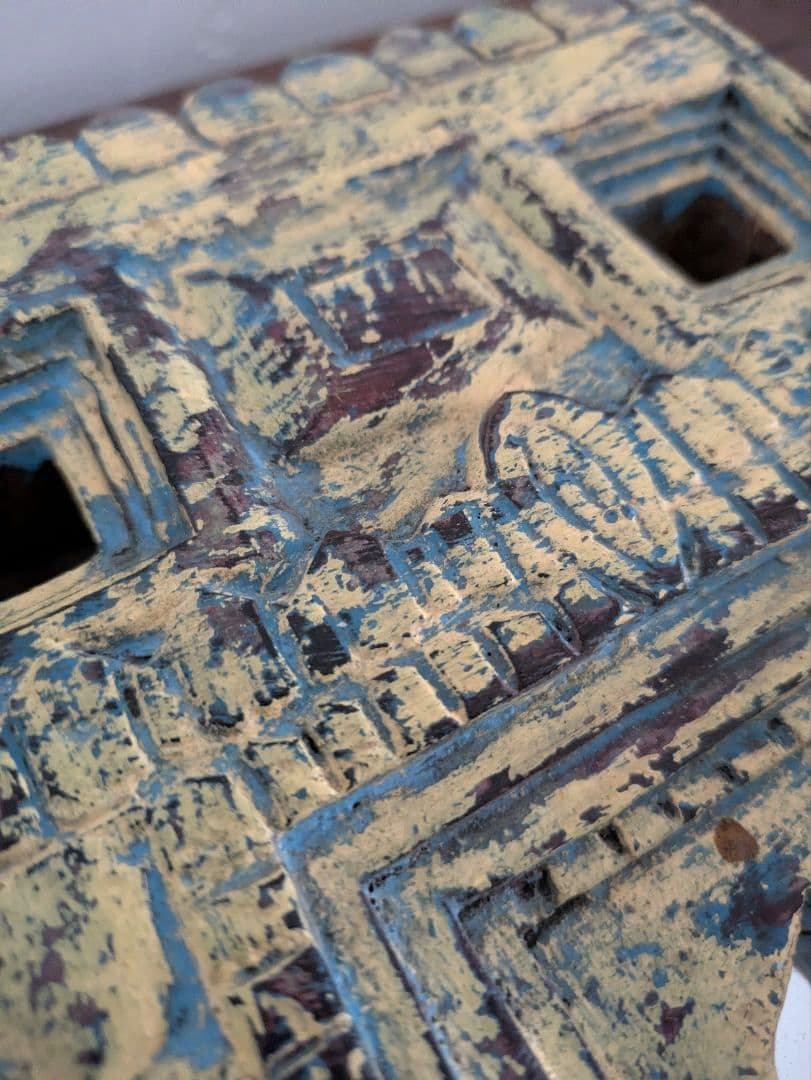 【　インド　ヴィンテージ　ミラー　】鏡　アンティーク　レリーフ　木製　壁掛　木彫