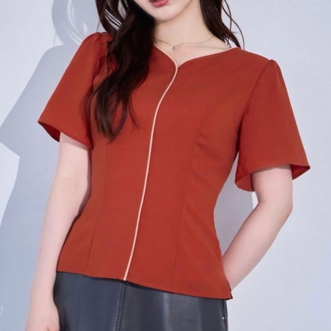 【未使用品】overE ハートネックパイピングブラウス オレンジ 96