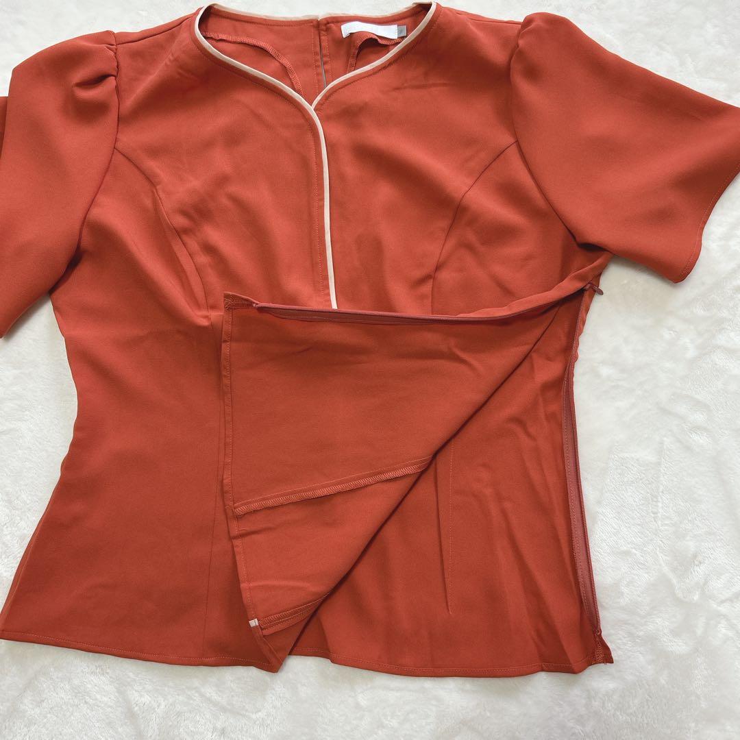 【未使用品】overE ハートネックパイピングブラウス オレンジ 96