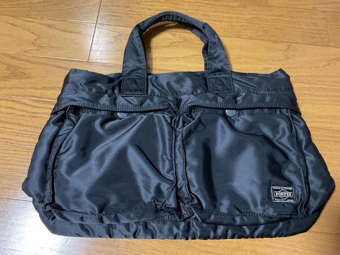 【美品/タンカー】ポーター　横長トート　ブラック　多収納　ナイロン