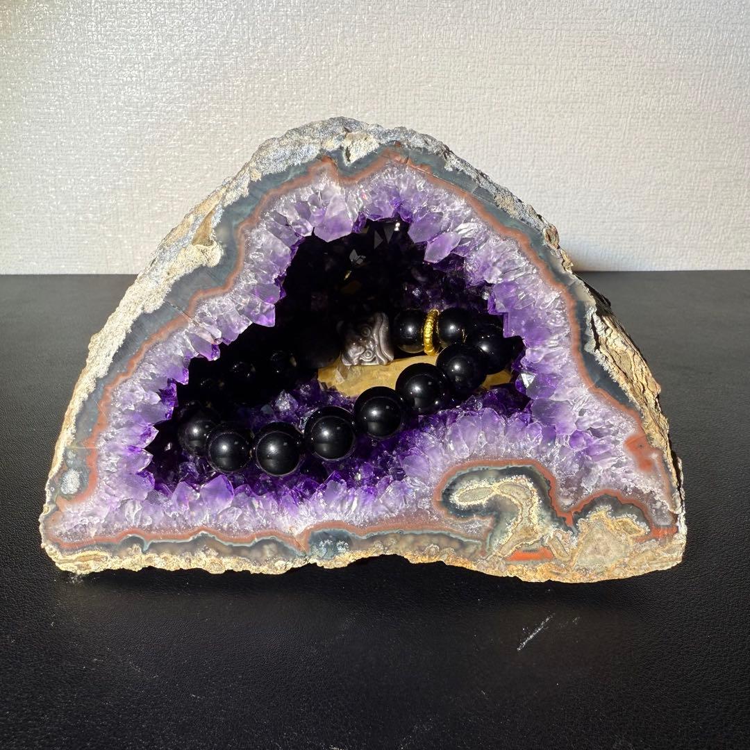 天然石カルサイト共生アメジストのドーム　置物NO.013008