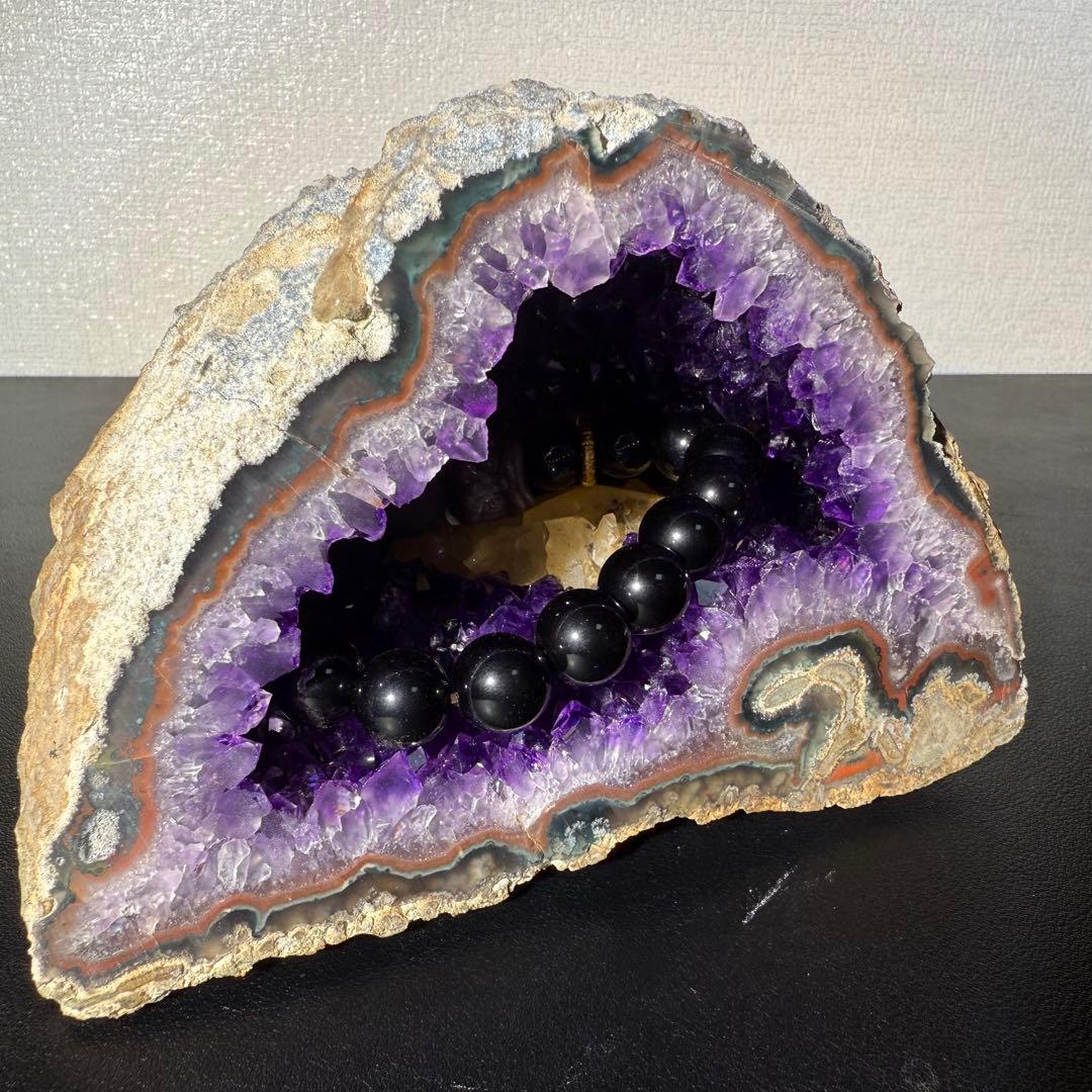 天然石カルサイト共生アメジストのドーム　置物NO.013008