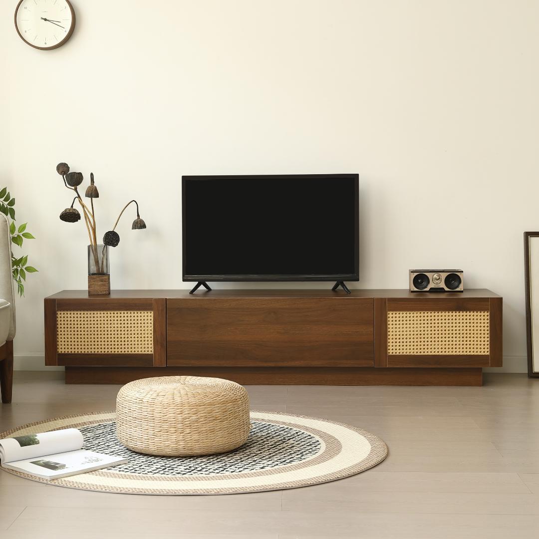 【幅180cm】テレビ台 ローボード テレビボード ラタン 北欧 BROWN