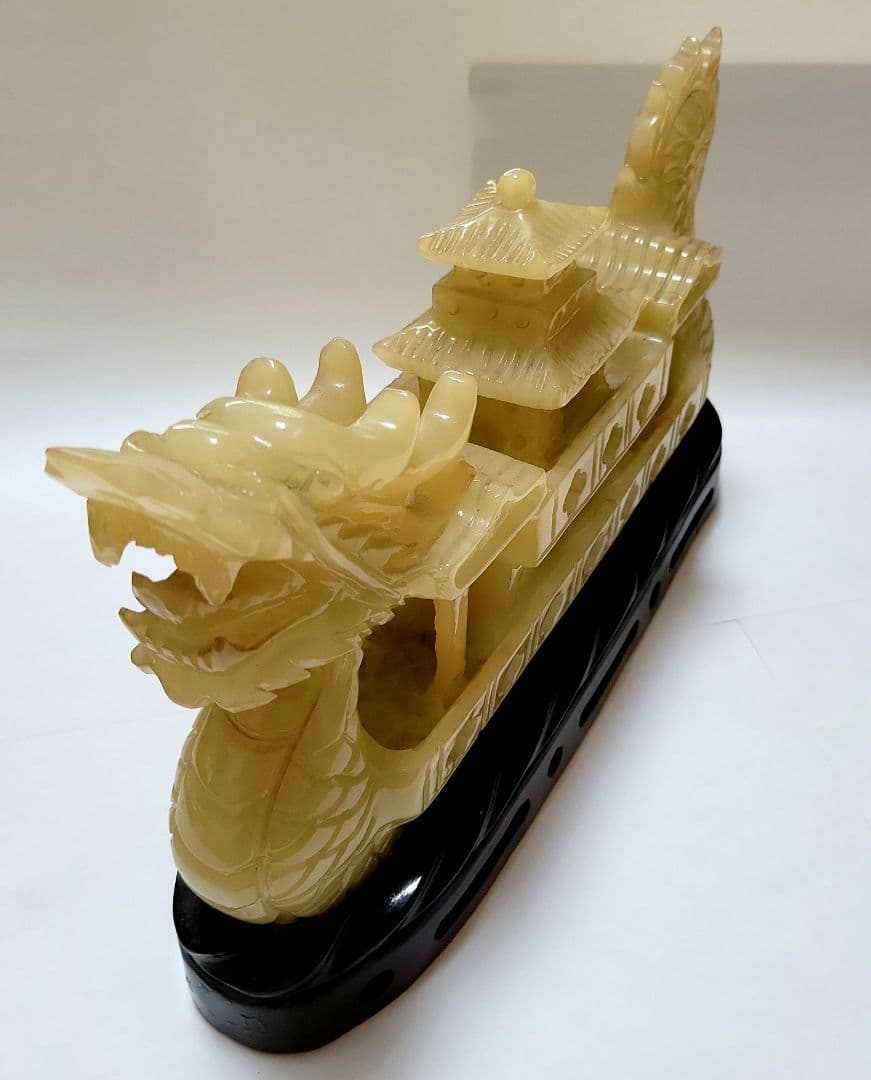 中国　翡翠　龍彫　彫刻遊環　台付香炉