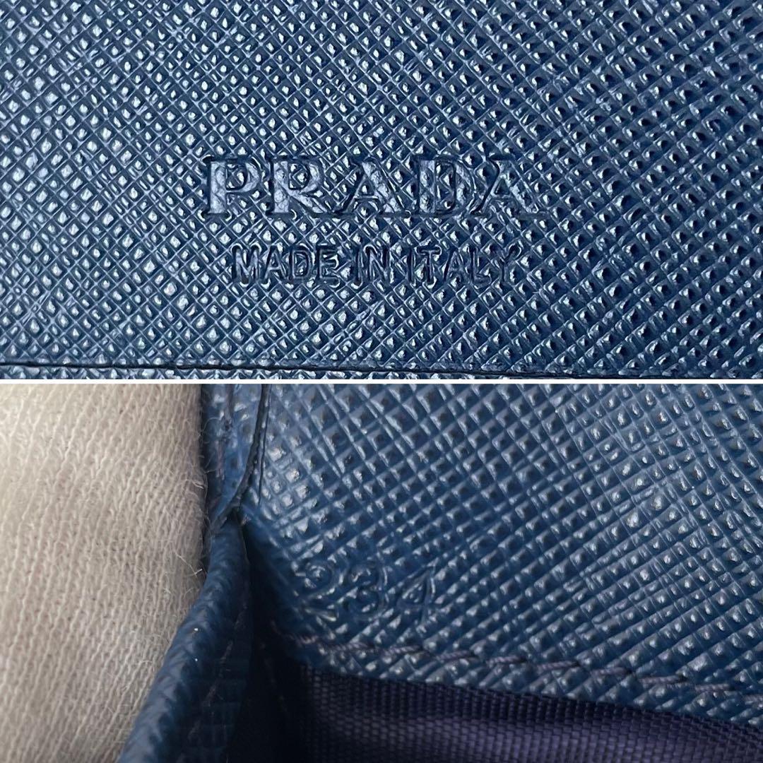 【極美品】プラダ 二つ折り 札入れ サフィアーノ 三角ロゴ ブルー 1MO513