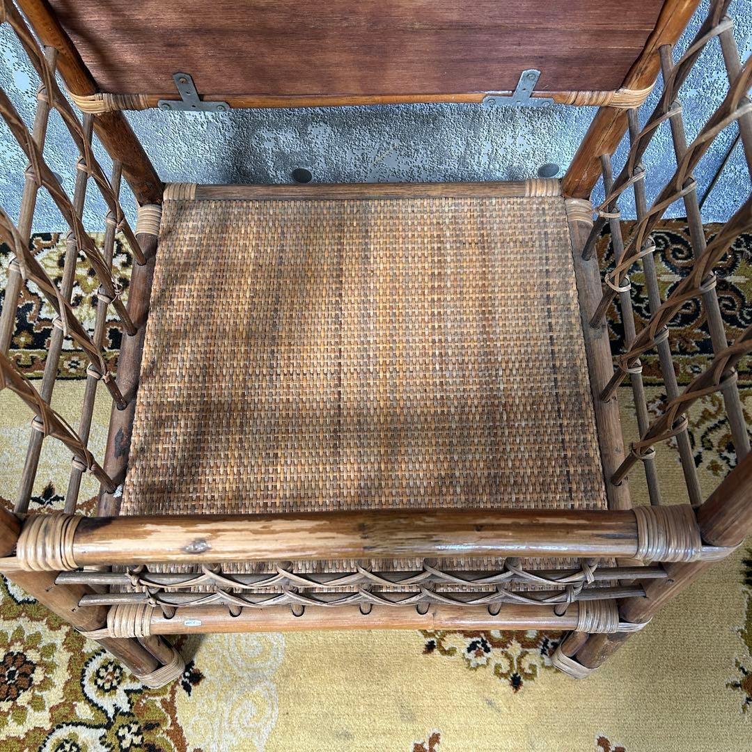 ꧁籐家具꧂ラタン収納付スタンドミラー 全身鏡 姿見 昭和レトロ アジアン
