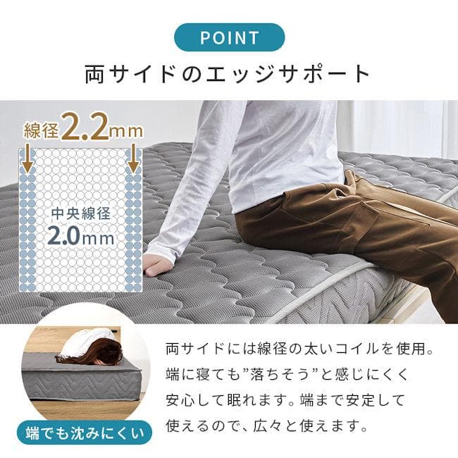 両面仕様３Ｄメッシュ ポケットコイルマットレス セミダブル厚み20cm（536）