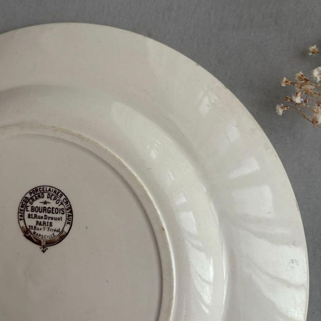 希少 大皿 フランス エミールブルジョワ セピア色のレースと花枝のプレート