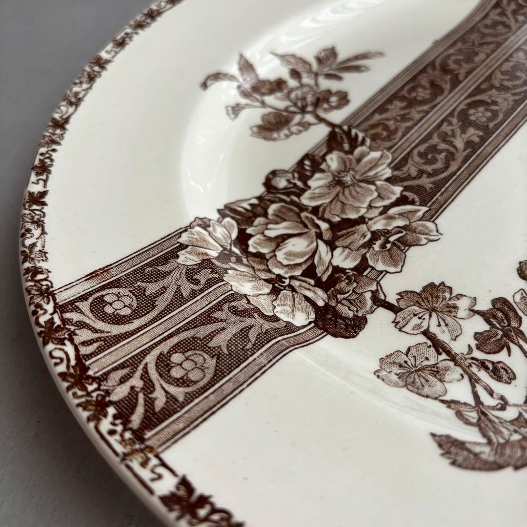 希少 大皿 フランス エミールブルジョワ セピア色のレースと花枝のプレート
