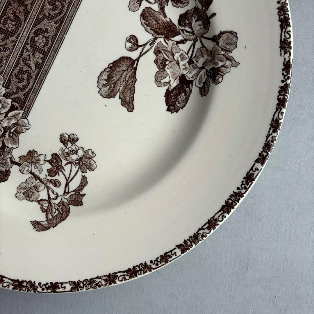 希少 大皿 フランス エミールブルジョワ セピア色のレースと花枝のプレート