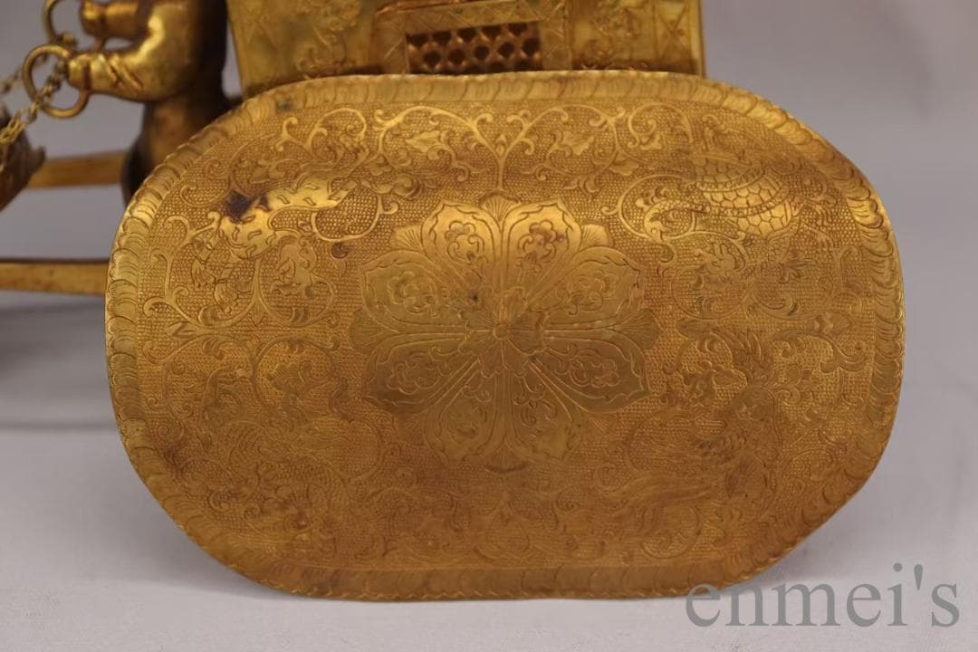 中国古美術 旧蔵 鍍金銅馬車 精銅製 彫刻置物 装飾 文房置物 純手作り 重器