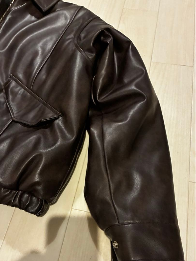 エアサーマルエリファーレザーブルゾン ブラウン レザー ジャケット ファー襟