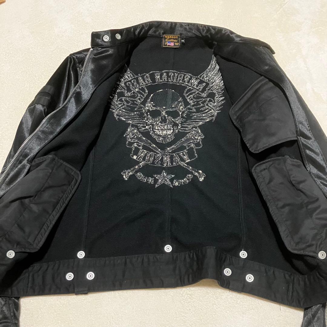 バンソン VANSON スカル刺繍 ボンディング ライダースジャケット XXL