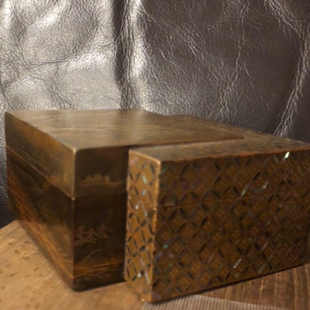 時代総蒔絵　菱型香合　螺鈿細工