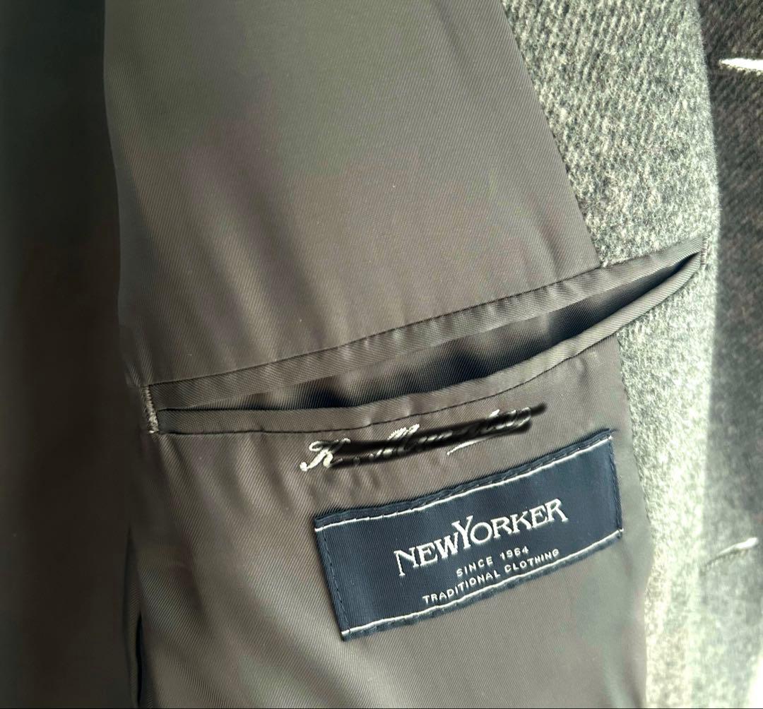 定価8万程　美品　ニューヨーカー　カシミヤ スタンドカラー　ロングコート 牛革