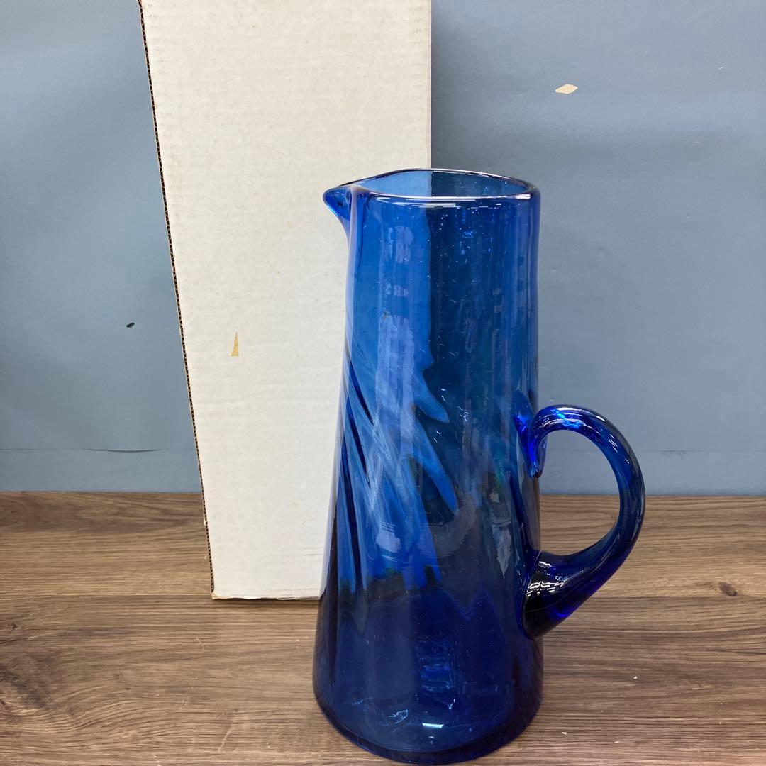 D-壁 琉球ガラス 水差し ピッチャー ブルー 吹きガラス デキャンタ 花瓶
