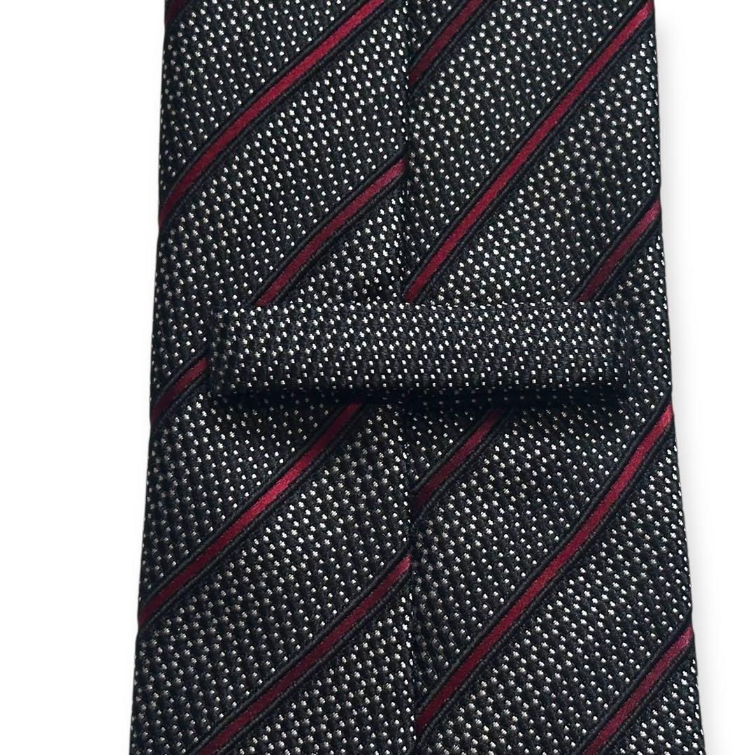 美品✨エルメネジルドゼニア　ネクタイ　ジャガード　ブラック　バーガンディ