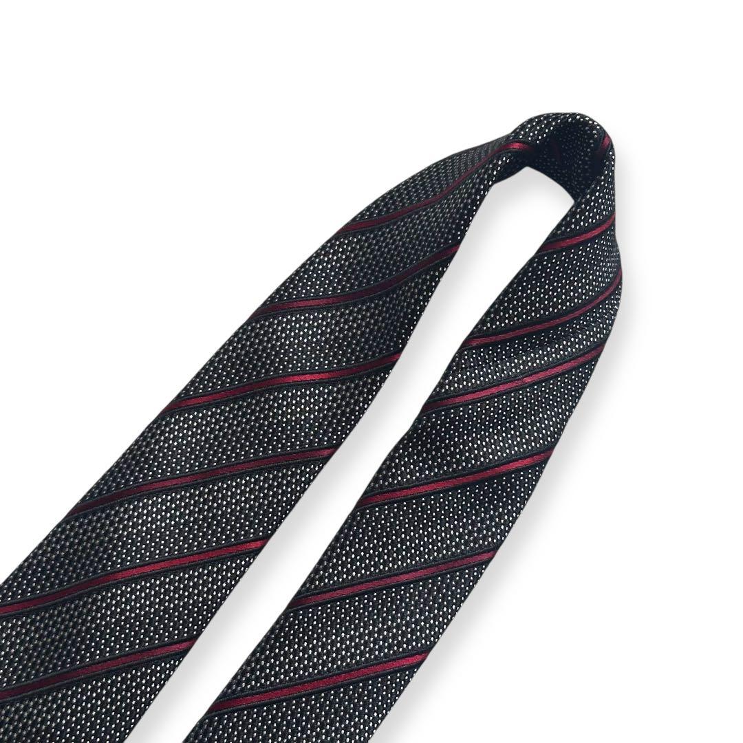 美品✨エルメネジルドゼニア　ネクタイ　ジャガード　ブラック　バーガンディ