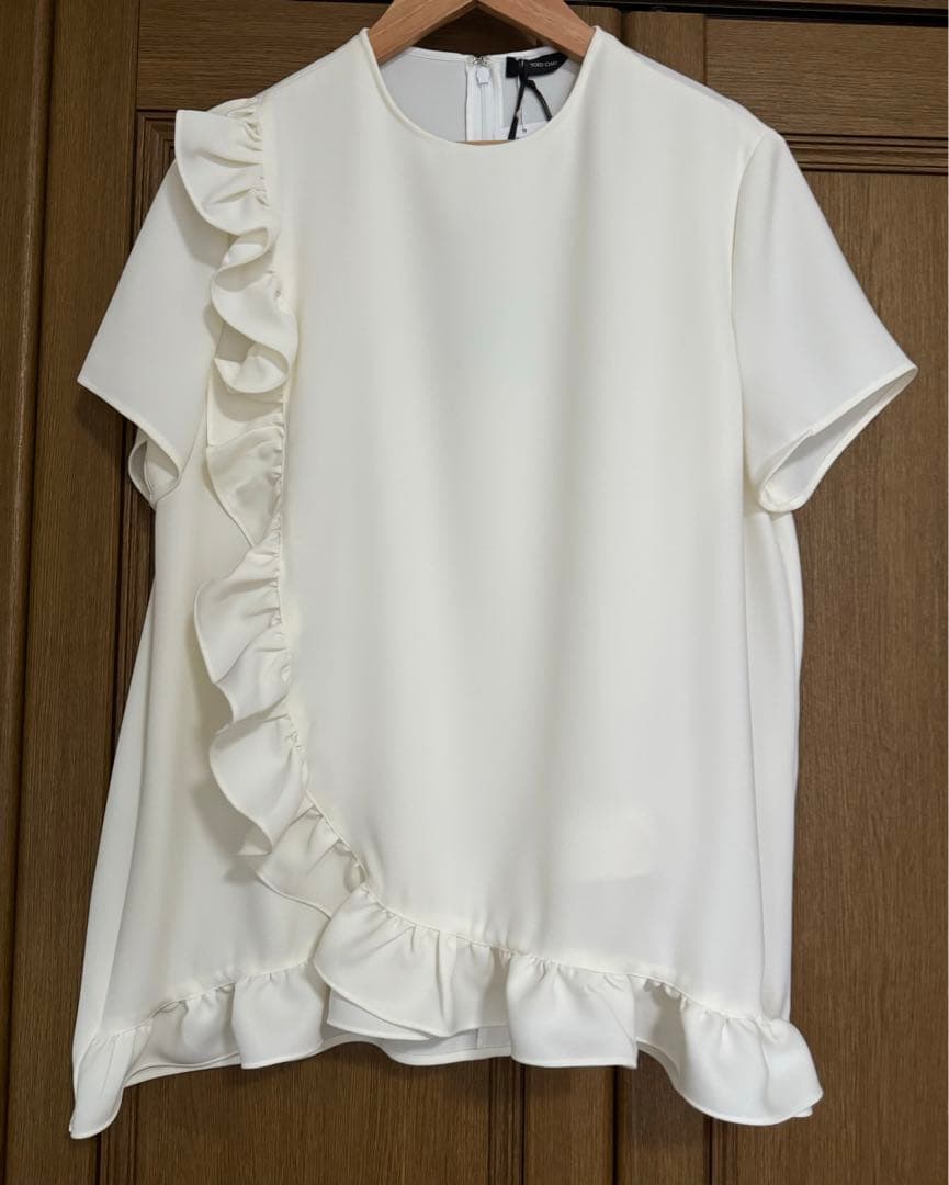 YOKO CHAN ハーフスリーブラップフリルブラウス　ホワイト