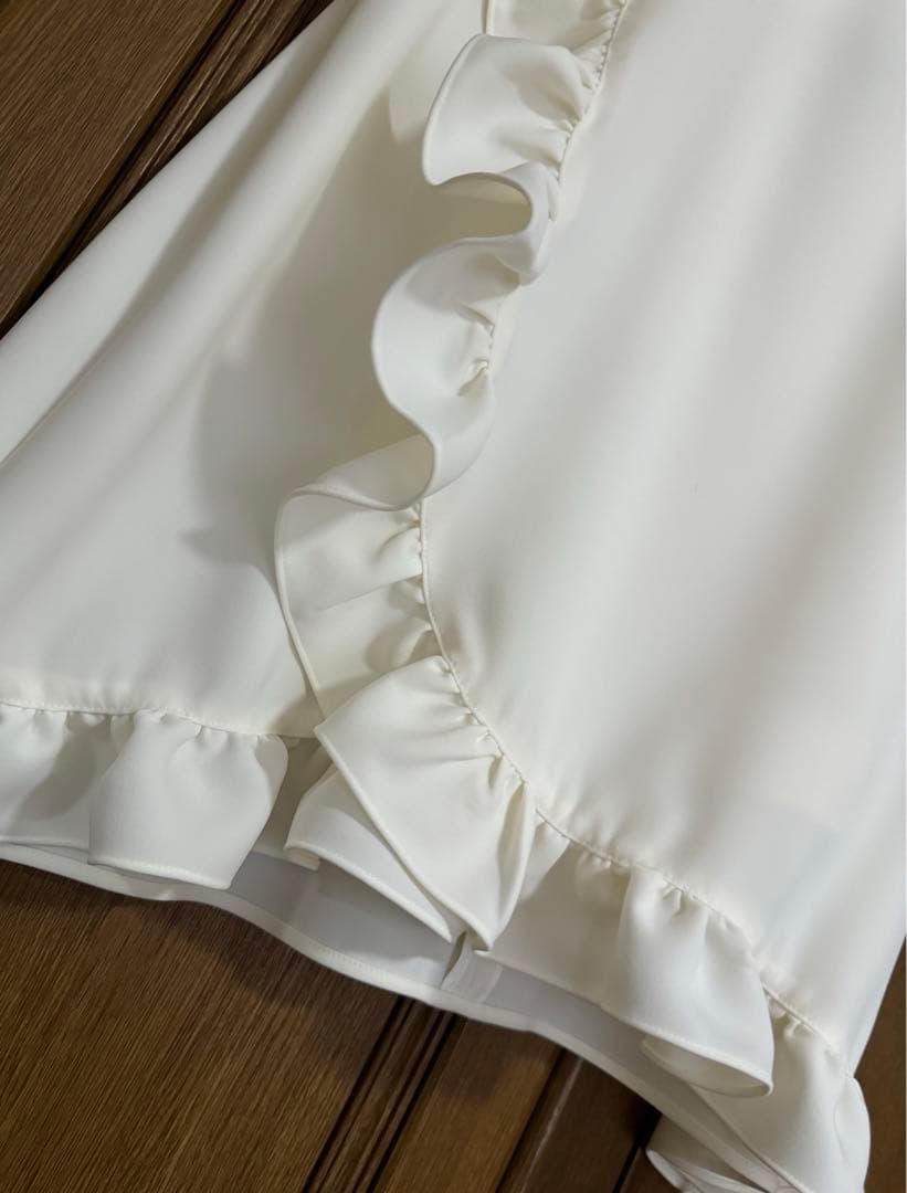 YOKO CHAN ハーフスリーブラップフリルブラウス　ホワイト