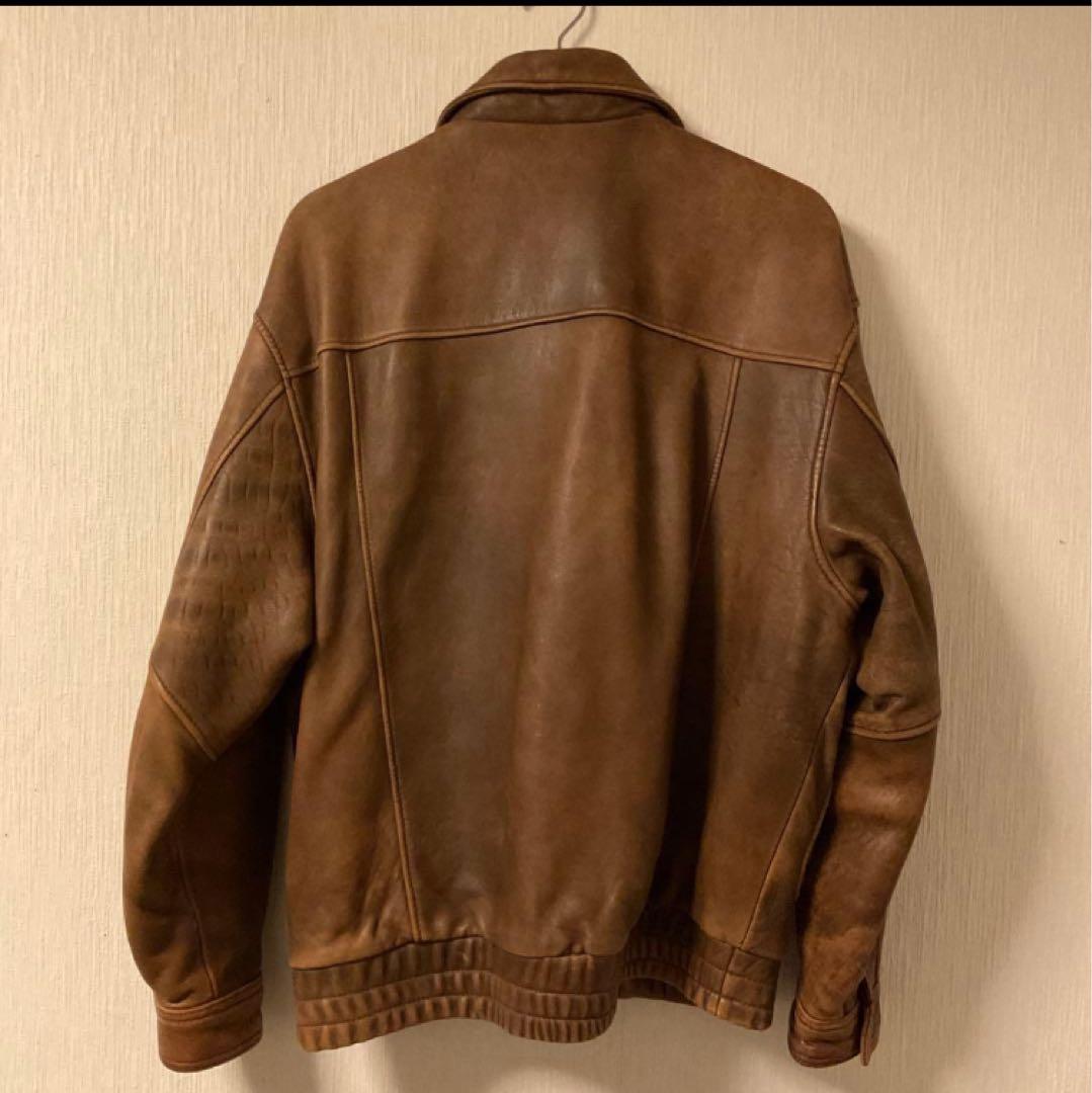 90's　レザージャケット　ラムレザー　短丈　ブラウン　ヴィンテージ