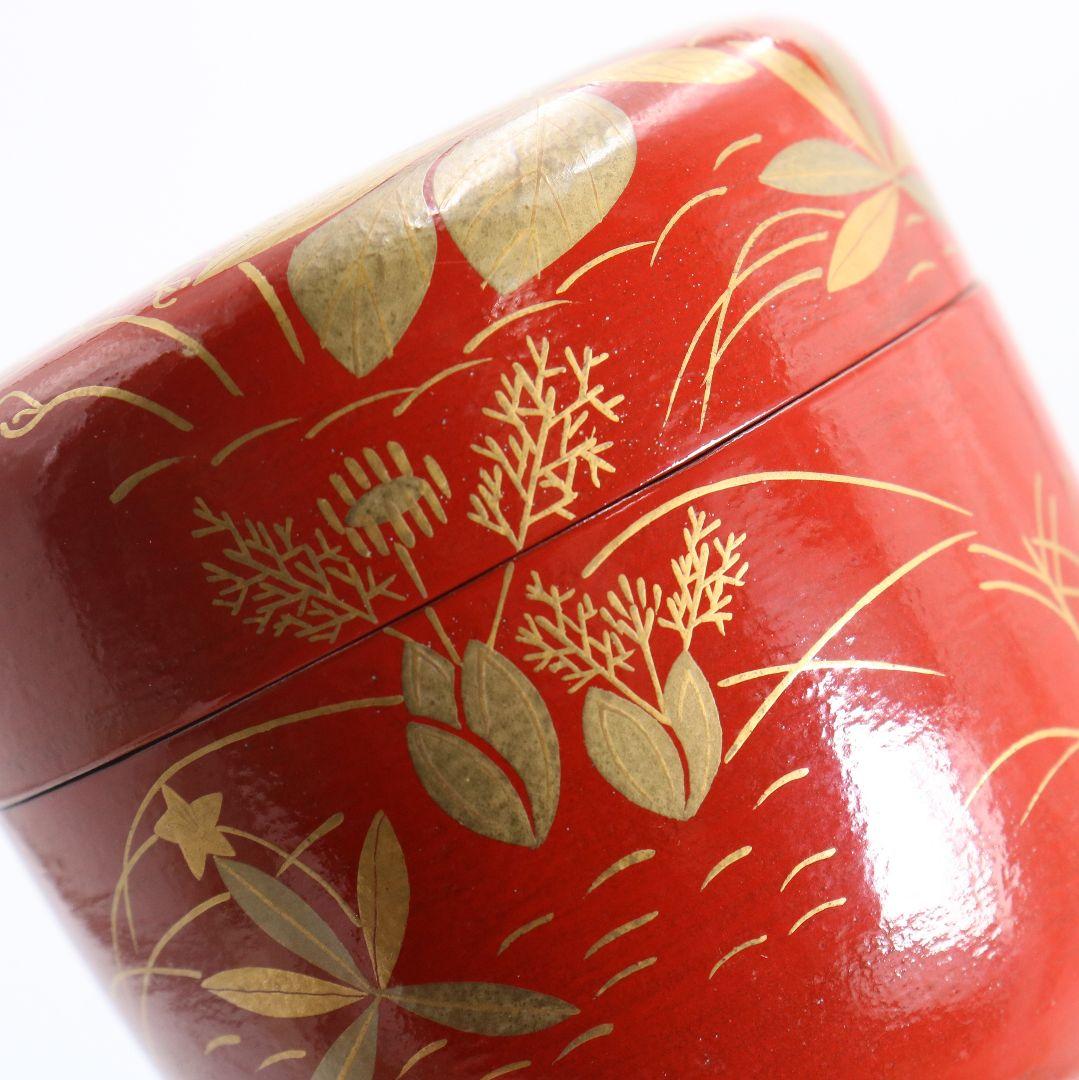 塗師 大端宗閑作 鵬雲斎好 春草蒔絵 一閑 大棗 茶道具 共箱　V935　T1