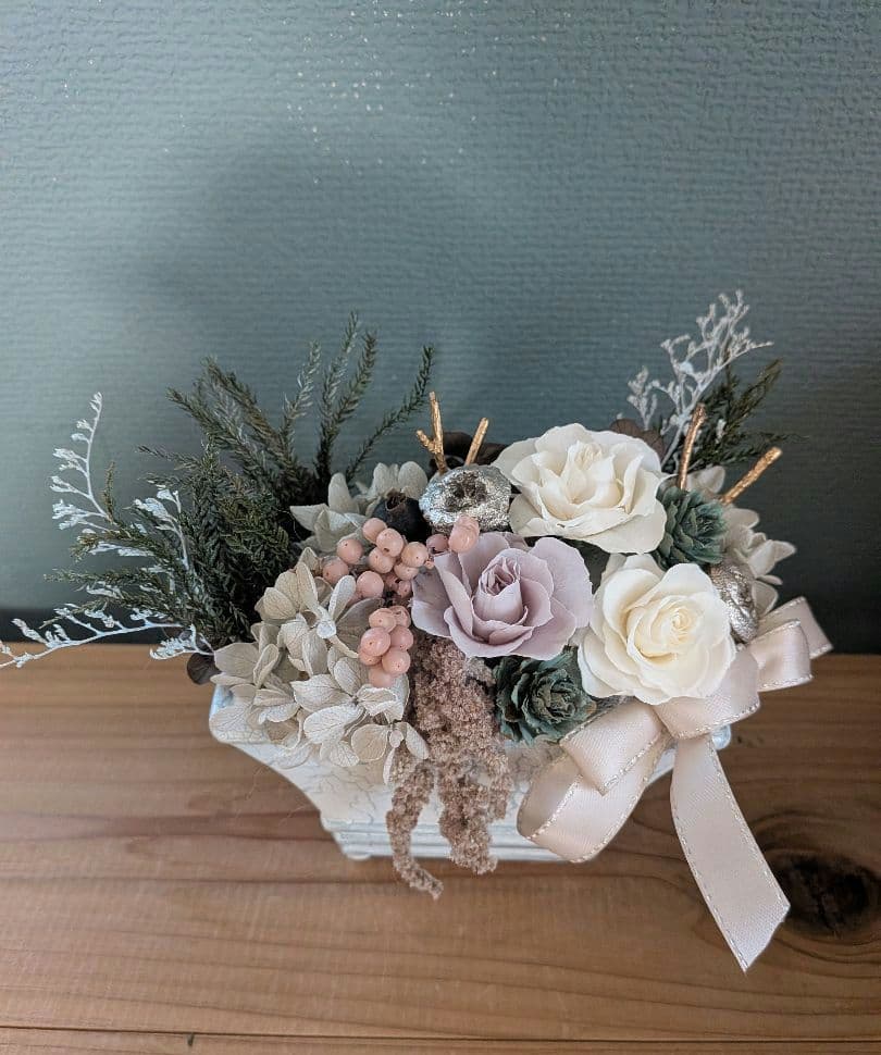 専用プリザーブドフラワーアレンジNo.198　冬のホワイトベージュアレンジ