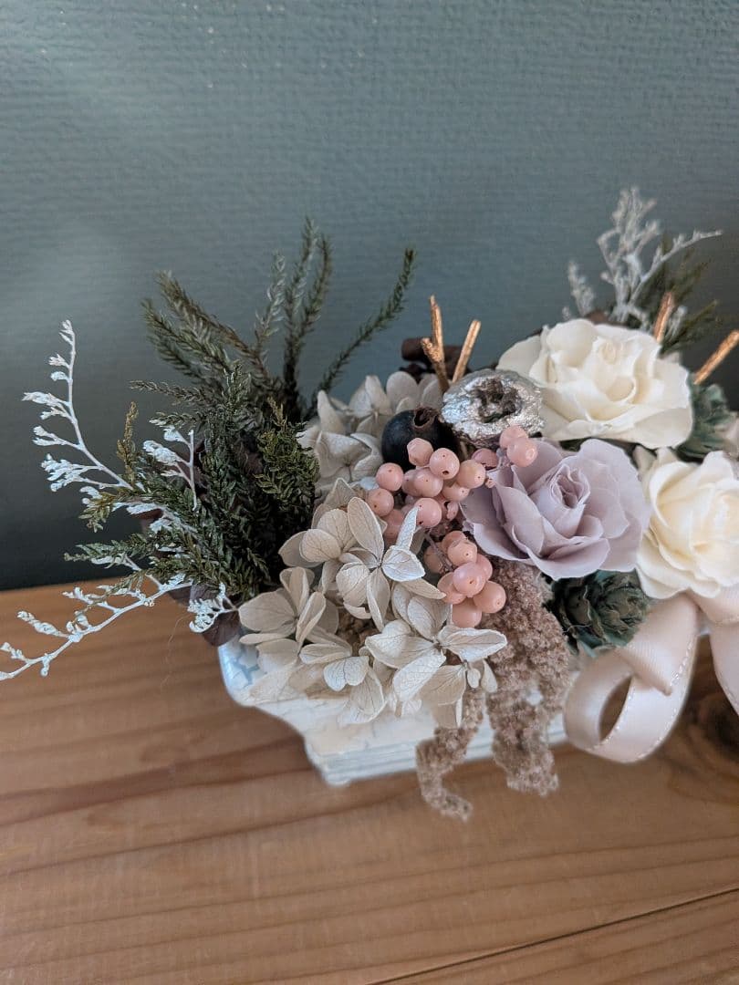 専用プリザーブドフラワーアレンジNo.198　冬のホワイトベージュアレンジ