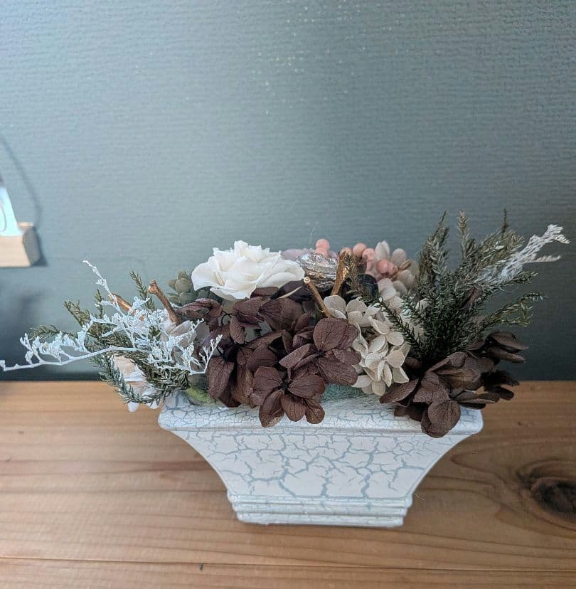 専用プリザーブドフラワーアレンジNo.198　冬のホワイトベージュアレンジ