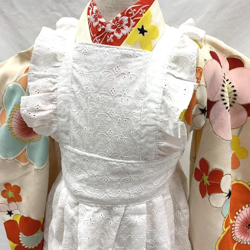 4009ag98, 半衿□七五三 三歳 女児 アンティーク 着物のみ 五つ紋□