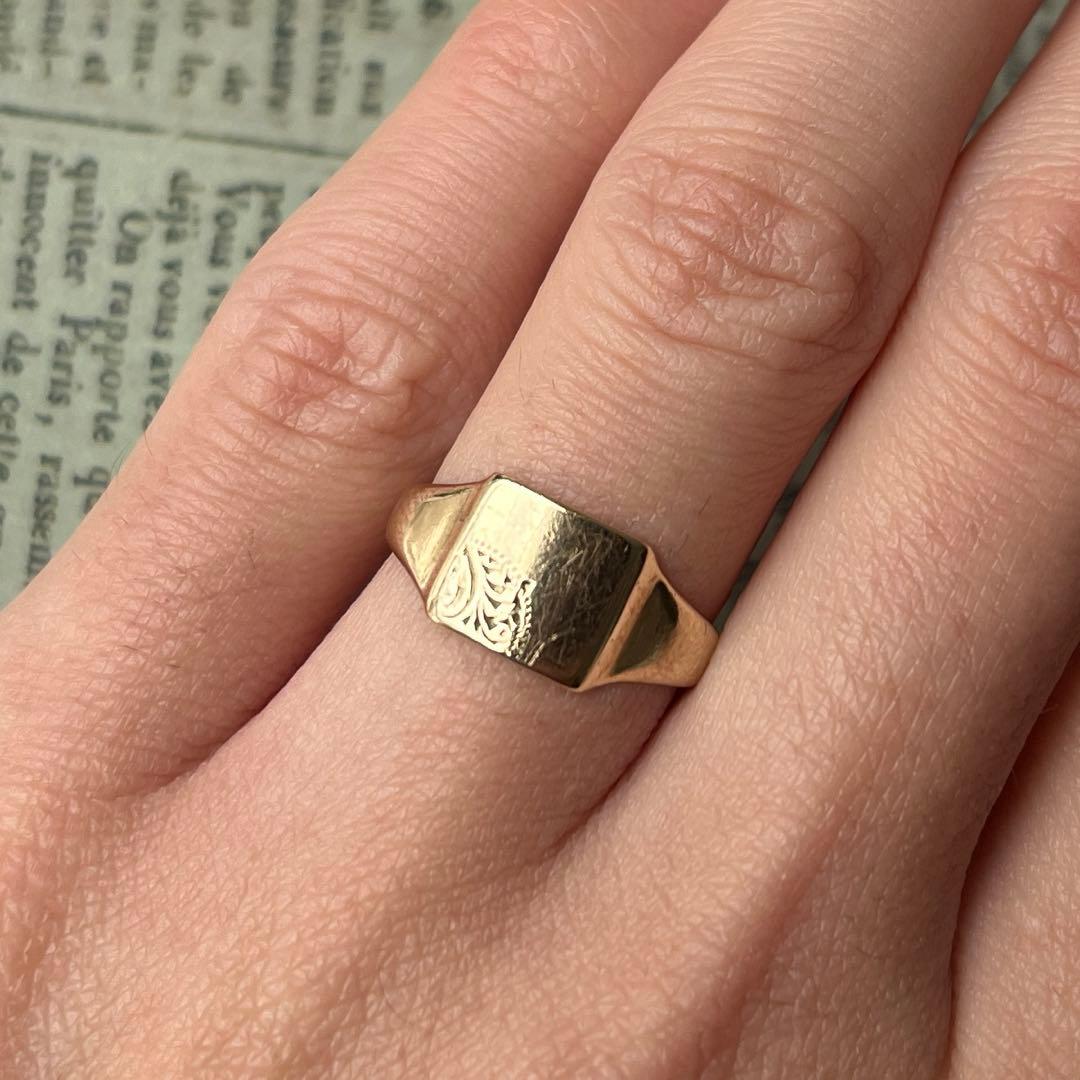 英国　イギリス　ヴィンテージ　9k 9金　シグネットリング