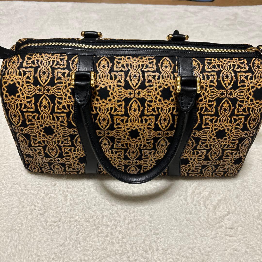 印傳屋 ボストンバッグ ハンドバッグ　キナート アラベスク 鹿革 レザー 鍵付き