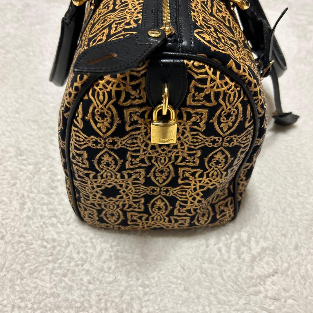 印傳屋 ボストンバッグ ハンドバッグ　キナート アラベスク 鹿革 レザー 鍵付き