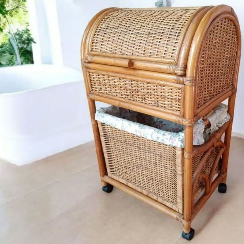希少　飴色ラタン収納 ランドリーラック バスケット キャスター付き