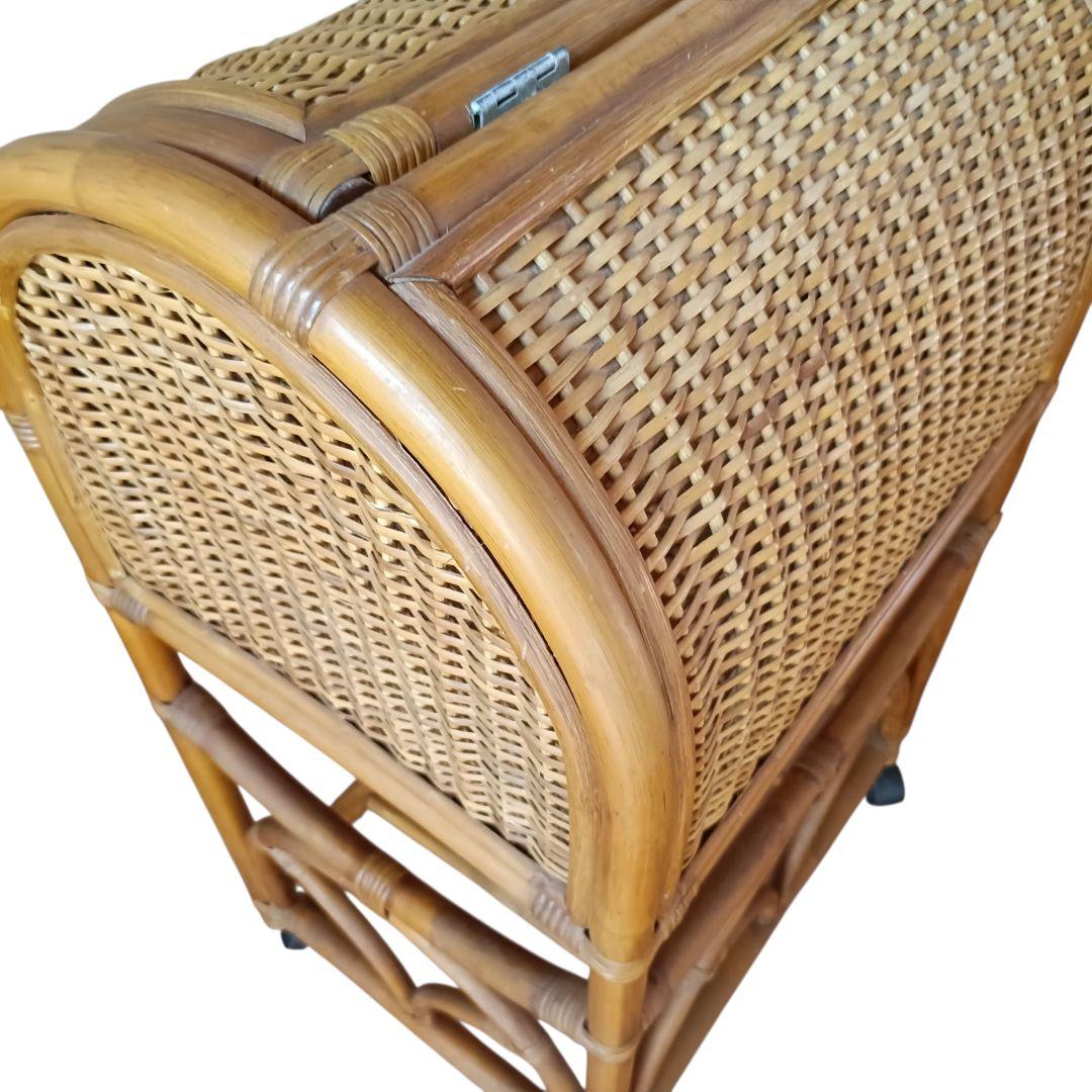 希少　飴色ラタン収納 ランドリーラック バスケット キャスター付き